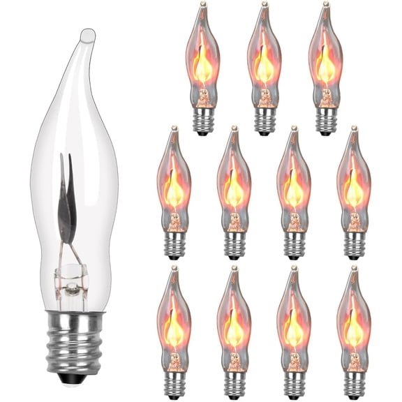 Christmas Flicker Flame Light Bulbs, Crystal Clear Flame Tip Candelabra Bulbs, Flickering Replacement Bulbs Dances with OranYANTON Flame, 1 Watts, E12 Candelabra Base, 12 Pack