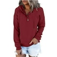 thumbnail image 2 of Meichang Hoodie for Women Trendy Long Sleeve Quarter Button Collar Drawstring Hooded Pullover Sweatshirt Casual Y2K Hoodie with Pocket, 2 of 7
