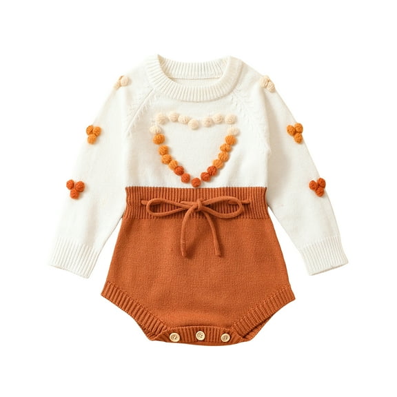 Baby Girls Autumn Winter Sweater Romper 3 6 9 12 18M Long Sleeve Contrast Color Heart Knit Romper
