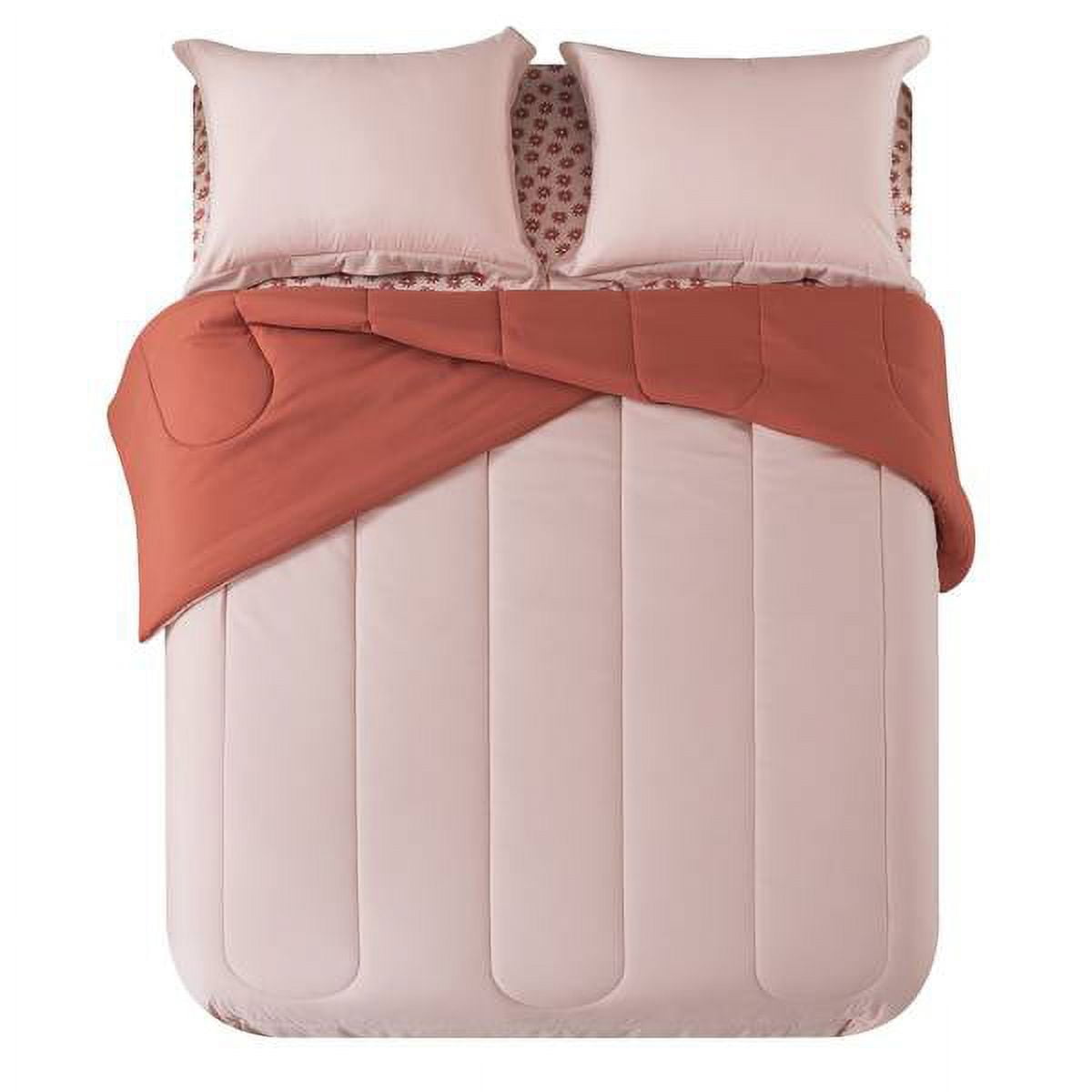 Mainstays 7-Piece Reversible Bed in a Bag Comforter Set with Sheets, Pink, Queen