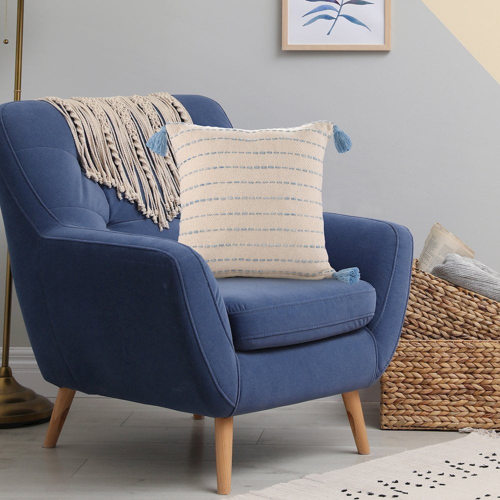 Harlow Hill Angel Blue Striped Farmhouse Cotton Blend Polyfilled Throw Pillow Set of 2, 20" x 20"