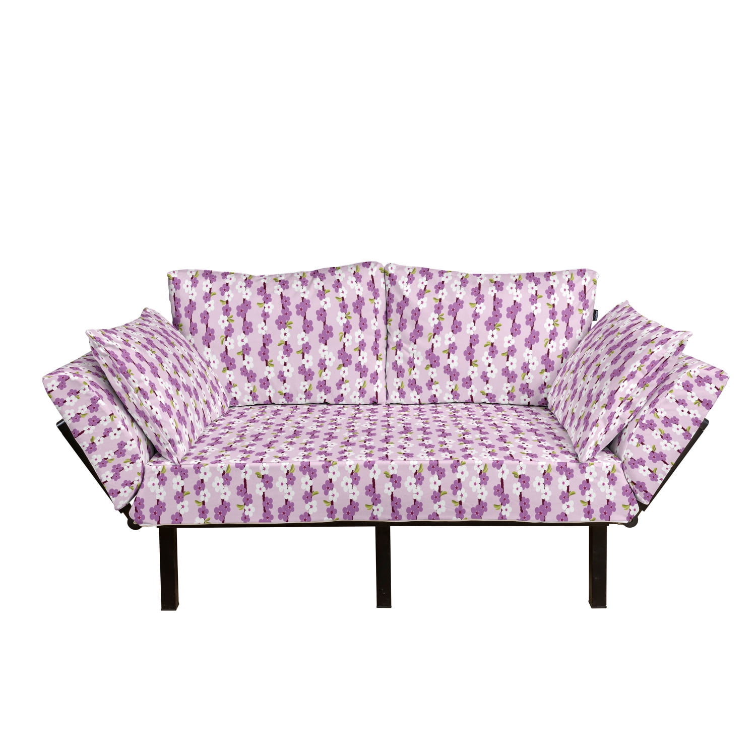 Japanese Futon Couch, Horizontal Branches with Cherry Blossoms