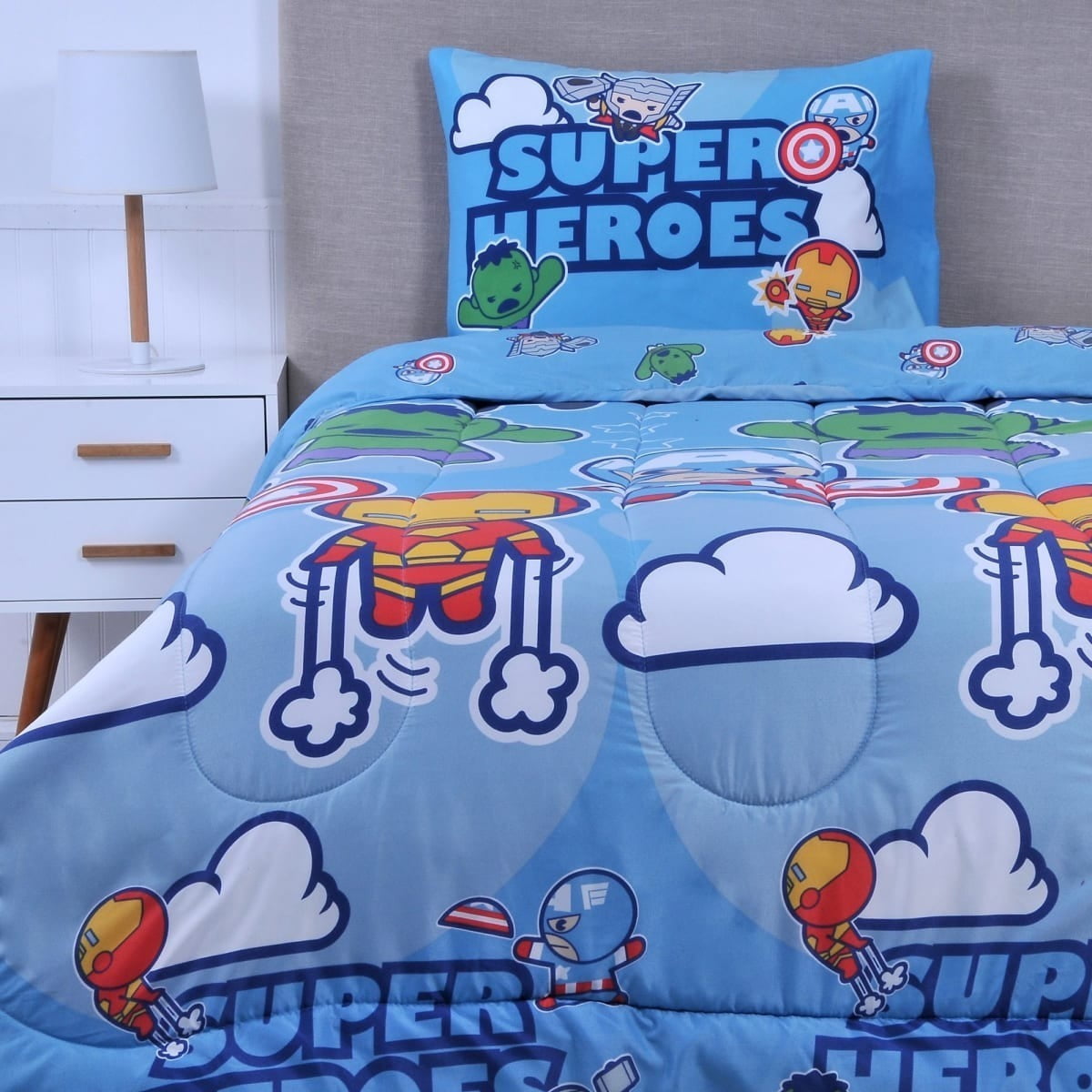 Plumón Relleno Reversible 1.5 Plazas Estampado Superheroes