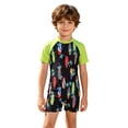 thumbnail image 2 of EliteGoogv Toddlers Boys One Piece Swimsuit Short Sleeve Graphic Bathing Suit Stretchy Lightweight Swimsuit Pool Summer Bathing Suit,4-5Y,Black, 2 of 9