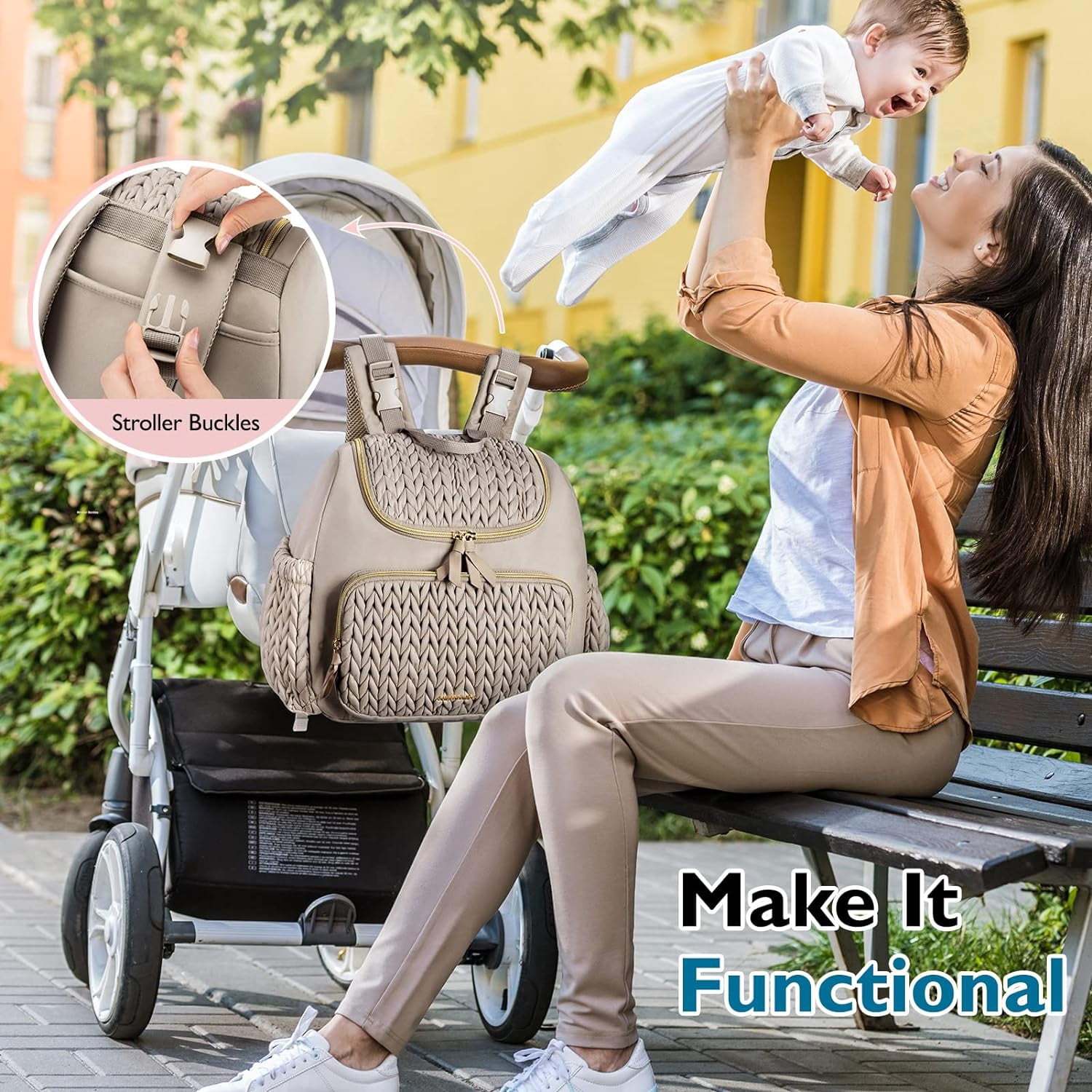 Diaper Bag Backpack Large Baby Bag for Boys Girls Quilted Travel Diaper Backpack with Changing Pad, Stroller Straps