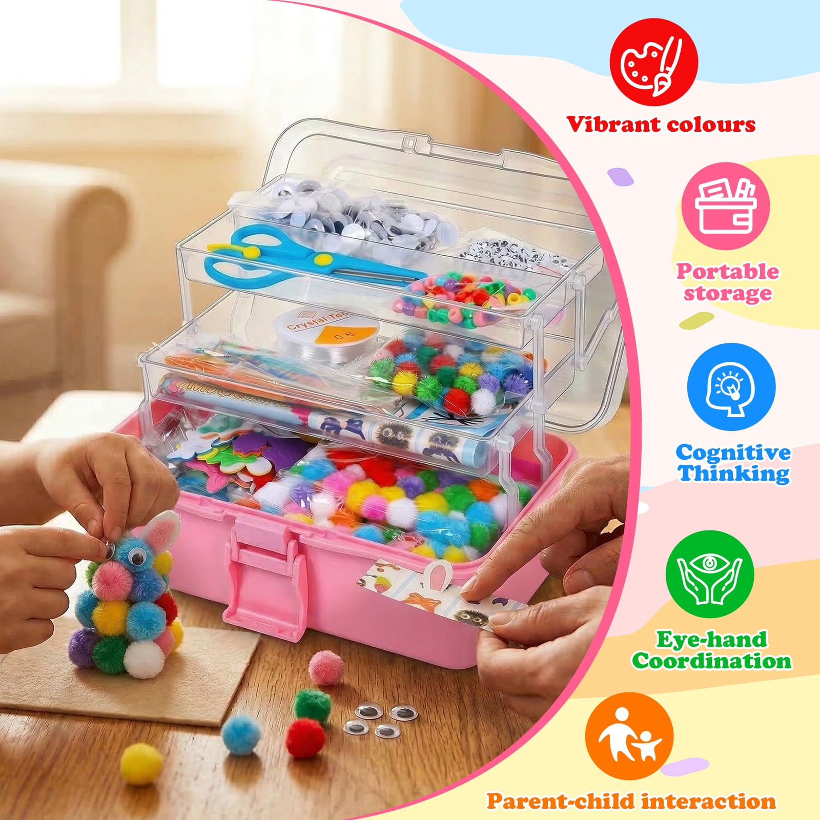 3000PCS Arts and Crafts Supplies Kit for Kids DIY Pipe Cleaner Craft Box Kits Supplies Set Include Pompoms Pipe Cleaners Craft for Kids Christmas Present for Boys Girls