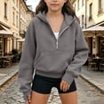 thumbnail image 2 of OOOUM Girls Half Zip Hoodie Raglan Sleeve Thumb Holes Kangaroo Pocket Solid Color Loose Fit Soft Warm Sweatshirt Top,6-7 years, 2 of 5