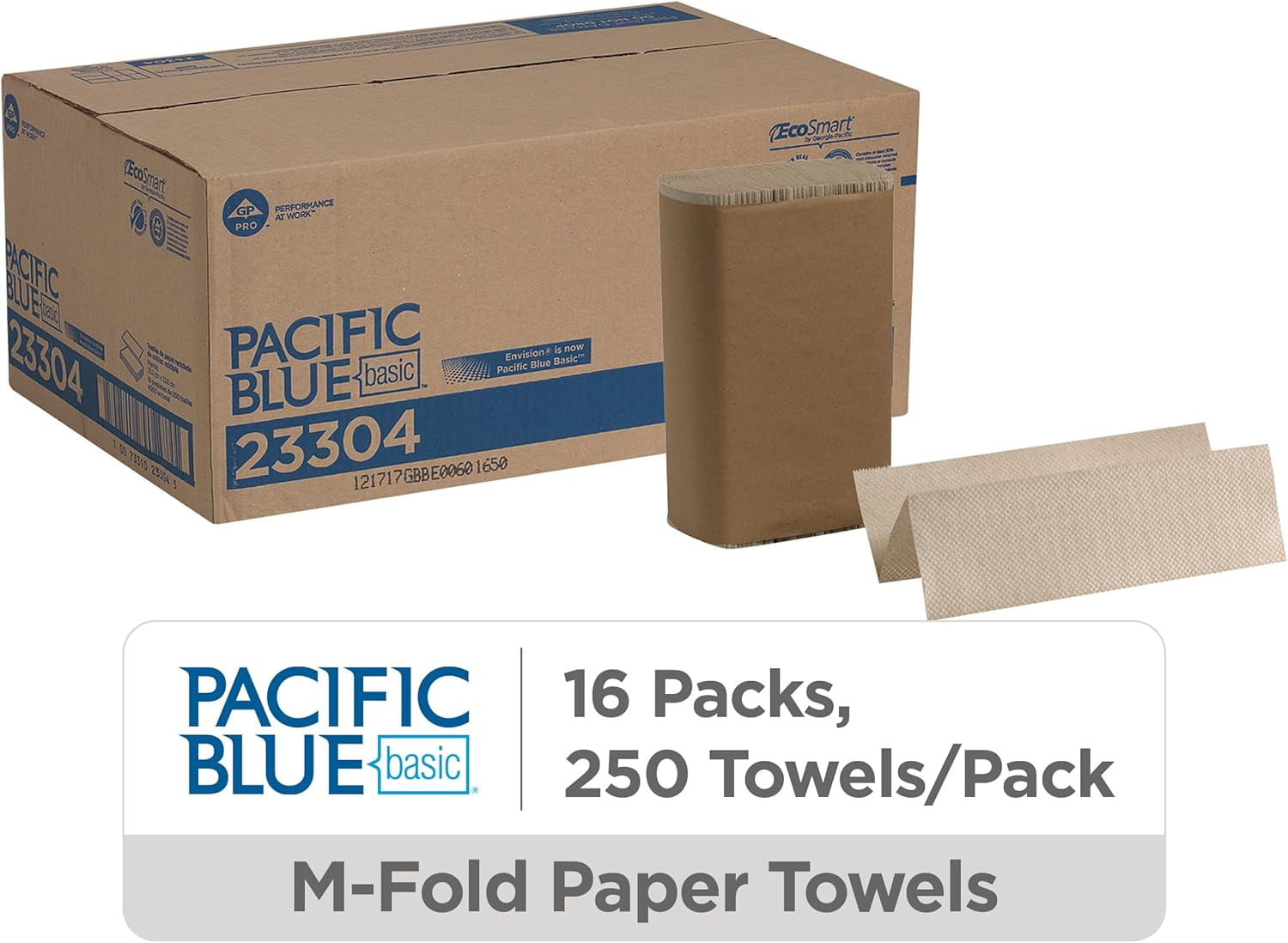 Pacific Blue Basic Recycled Multifold Paper Towels (Previously branded Envision) by GP PRO (), Brown, 23304, 250 Per Pack, 16 Packs Case