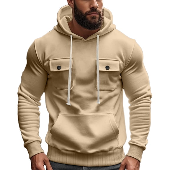 cfhntfmh Mens Cargo Hoodies Long Sleeve Fleece Heavyweight Hoodie Thick Thermal Pullover Warm Sweatshirt Winter Clothes