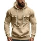 thumbnail image 2 of pstuiky hombres de manga larga, Blusa de moda para hombre, de color liso, con capucha, manga larga, cordón ajustable y botones en los bolsillos. camisetas de hombre l, 2 of 9