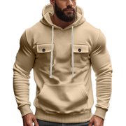 cfhntfmh Mens Cargo Hoodies Long Sleeve Fleece Heavyweight Hoodie Thick Thermal Pullover Warm Sweatshirt Winter Clothes
