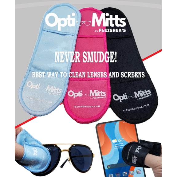 FLEISHER'S Opti-Mitts, Eyeglass Cloths 3 pack, Lens, Screen Cloths, Soft Microfiber, Anti-Scratch, Finger Mitts