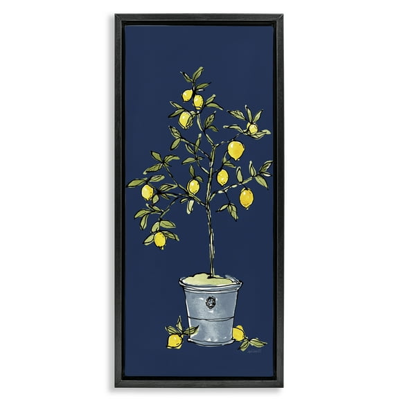 Stupell Industries Citron Lemon Plant Botanical & Floral Painting Black Floater Framed Canvas Art Print Wall Art, 11 x 25