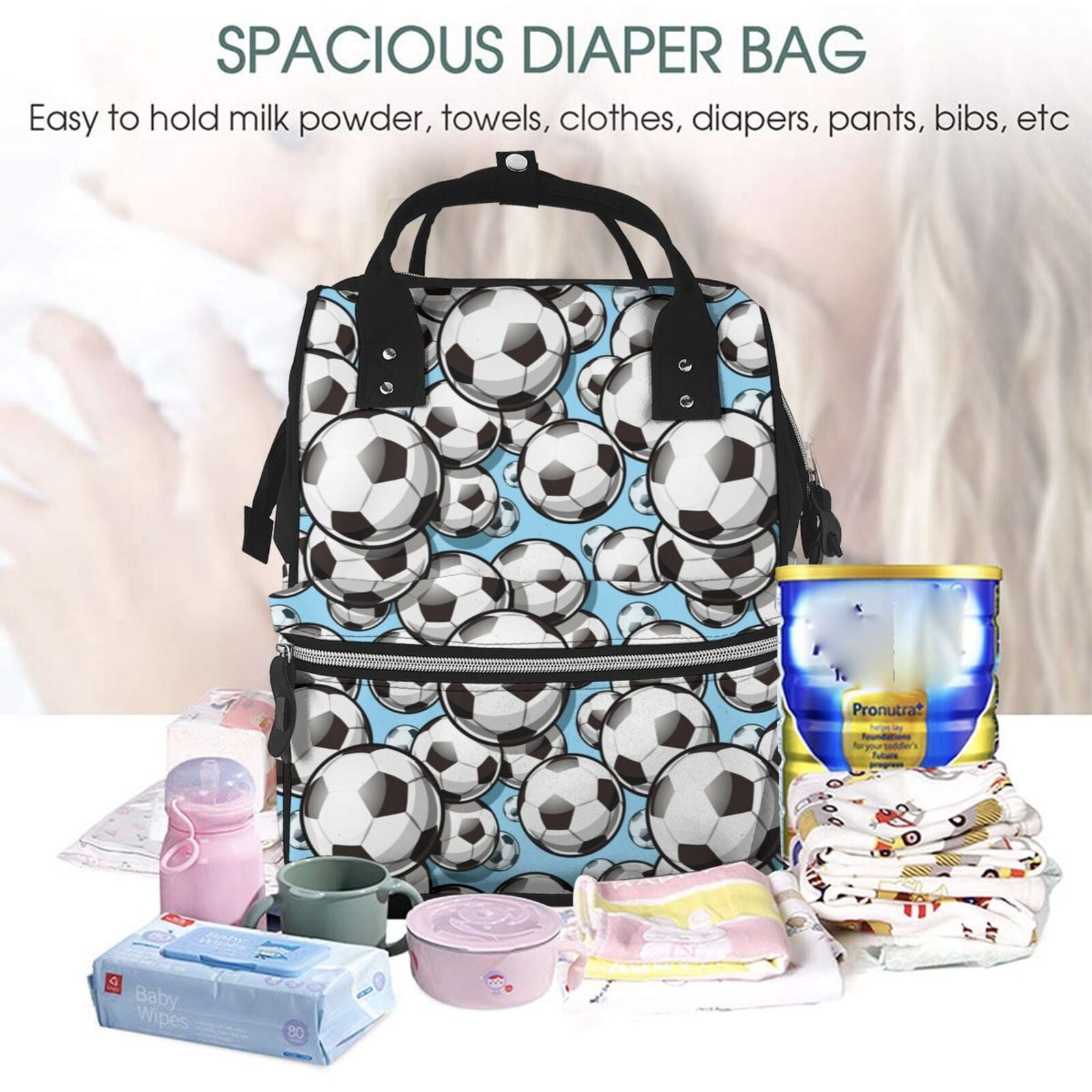 Ratiio Football Soccer Ball Mummy Backpack - Waterproof Twill Canvas, Large Capacity Diaper Bag with Multiple Pockets and Adjustable Straps