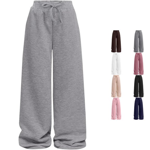 PMVFHDE Girls Casual Pants Elastic Waist Straight Leg Joggers Comfortable Playwear Trousers For Toddler Kids Daily Outdoor Spring Autumn Winter Light Gray,11-12 Years