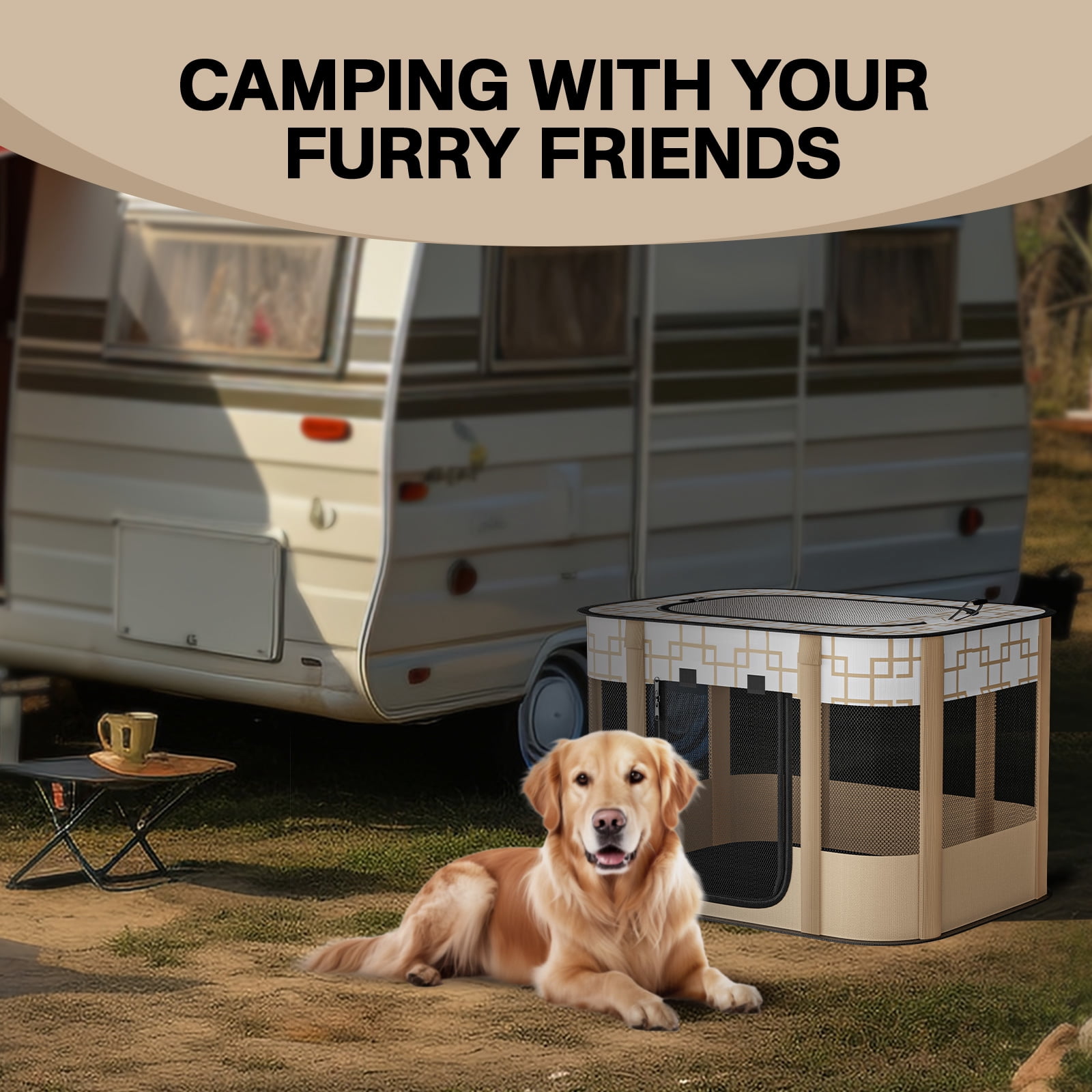 BEBANG Pet Playpen, Foldable Portable Dog Cat Playpens Exercise Kennel Tent, Removable Shade Cover, Indoor Outdoor Travel Camping Use(M)