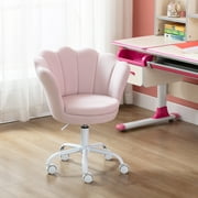 Guyou Kids Desk Chair, Velvet Rolling Swivel Children Chair, Adjustable Student Task Chair, Petal Type Backrest Vanity Chair for Bedroom Dormitory Children Gifts, Pink