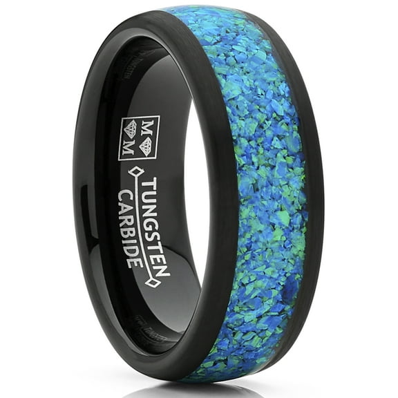 Metal Masters Mens Tungsten Wedding Band Engagement Ring Crushed Opal Inlay Black 8mm