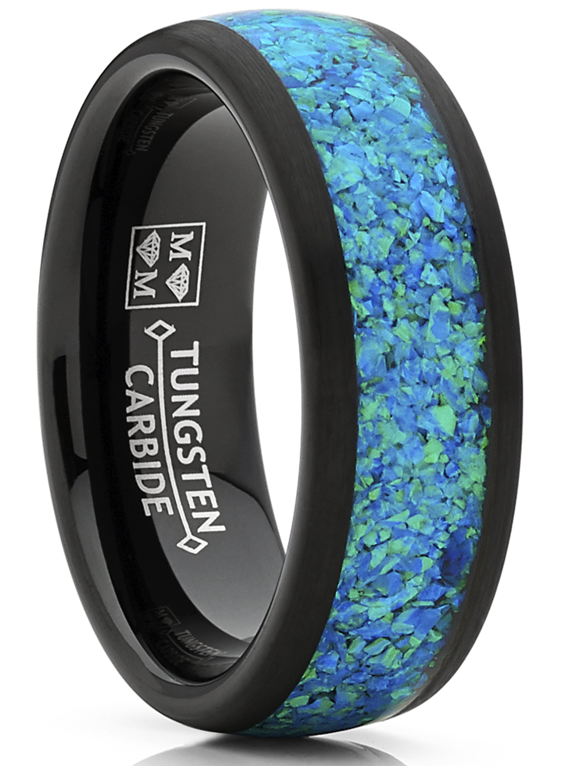 King Will 8mm Tungsten Carbide Ring Black Celtic Dragon Green Opal Inlay Men/'s Wedding Band Flat Comfort Fit