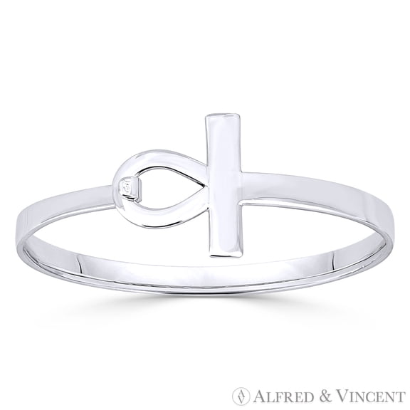 Egyptian Ankh "Key-of-Life" Charm Bangle Bracelet in Solid .925 Sterling Silver