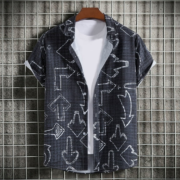 Dianli Tshirts Shirts for Men Graphic Vacation T Shirts Lapel Collar Short Sleeve Blouse Tops for Man Breathable Beach Vacation T-Shirts Black XXL
