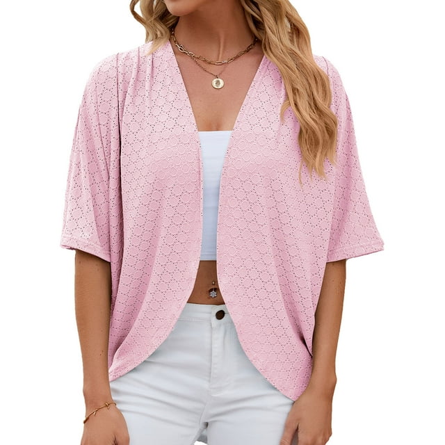 Bellella Cardigan pour Femmes à Manches Courtes, Hauts d'Été, T-Shirt, Tunique Douce, Blouse, T-Shirt pour Femmes, Rose, P