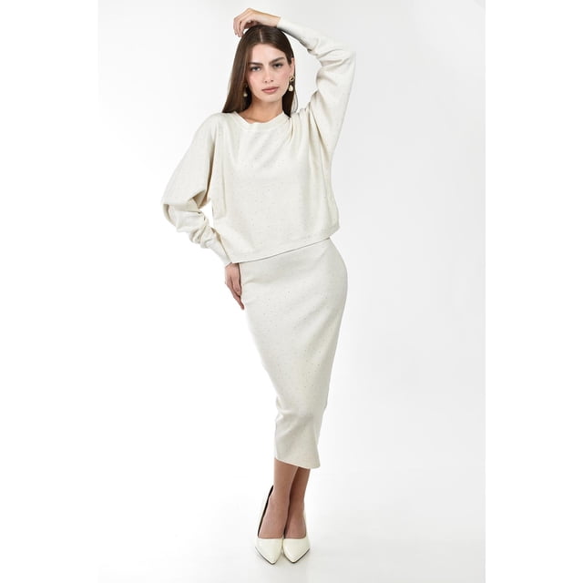 Set de vestido y sueter con brillo Roman Fashion /Juvenil, 50210 (Beige) beige M