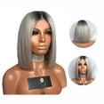thumbnail image 4 of Peluca Recta De Bob Corto Peluca De Bob Sintético Ajustable Peluca De Cabello Humano Recto Gris Con Papel De Respaldo De Red Para El Cabello Para Mujeres Regalo De Uso Diario Advancent CE002335-00, 4 of 6