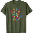 thumbnail image 1 of Colorful Human Hands Palms Showing Waving Hands Help Hand T-Shirt, 1 of 1