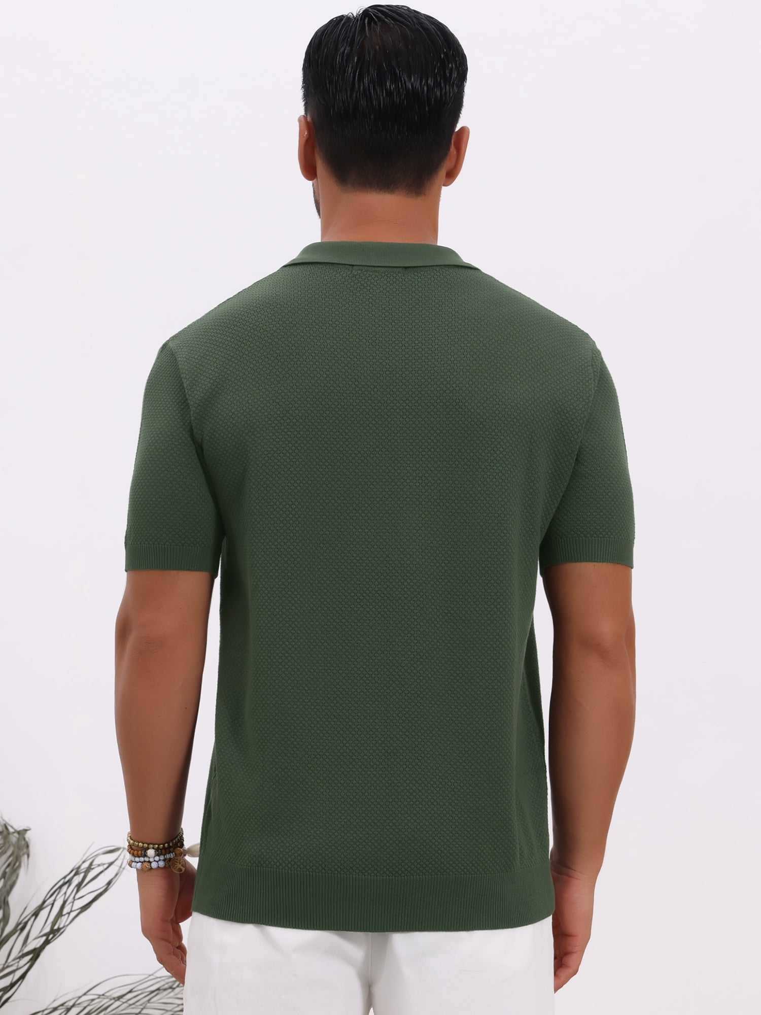 DARING DIVA Men's Textured Knit V Neck Short Sleeve Casual Golf Polo Shirt 2XL Olive Green