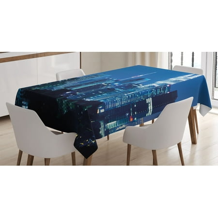 

Apartment Decor Tablecloth Kuala Lumpur Skyline at Night KLCC Twin Towers Malaysian Landmark Photo Rectangular Table Cover for Dining Room Kitchen 60 X 90 Inches Navy Black by Ambesonne