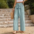thumbnail image 6 of Boho Tiered Palazzo Pants for Women, High Rise Belted Wide Leg Trousers, Casual Spliced Loose Slacks, Summer Flowy Bottoms, 6 of 7