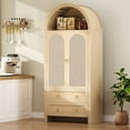 thumbnail image 4 of 71" Tall Arched Kitchen Pantry Storage Cabinet with Rattan Doors,Wood Pantry Cabinet with 2 Drawers and 6 Shelves for Dining Room, Living Room,Natural, 4 of 14