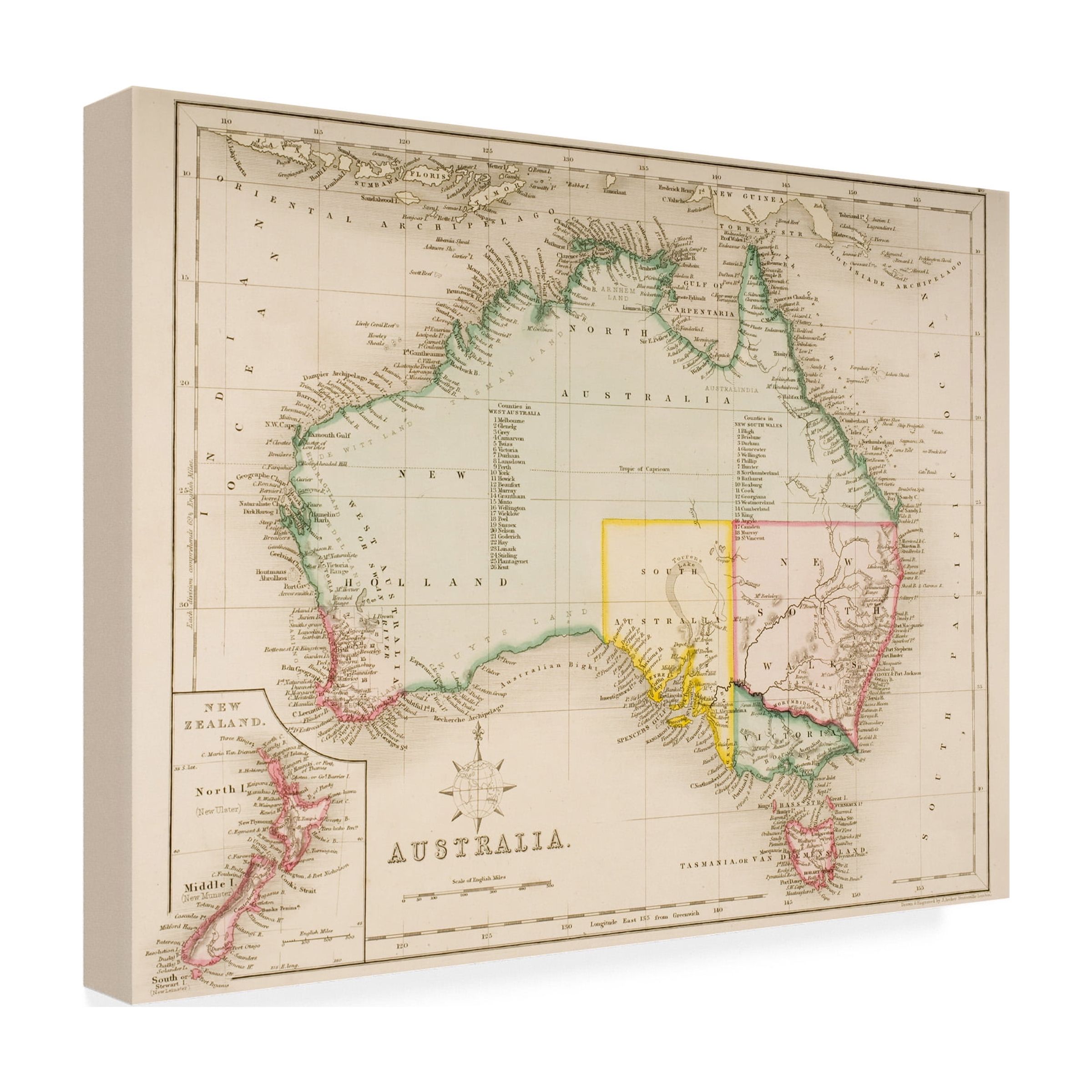 Trademark Art 'Map of Australia and New Zealand' Canvas Art by J. Archer