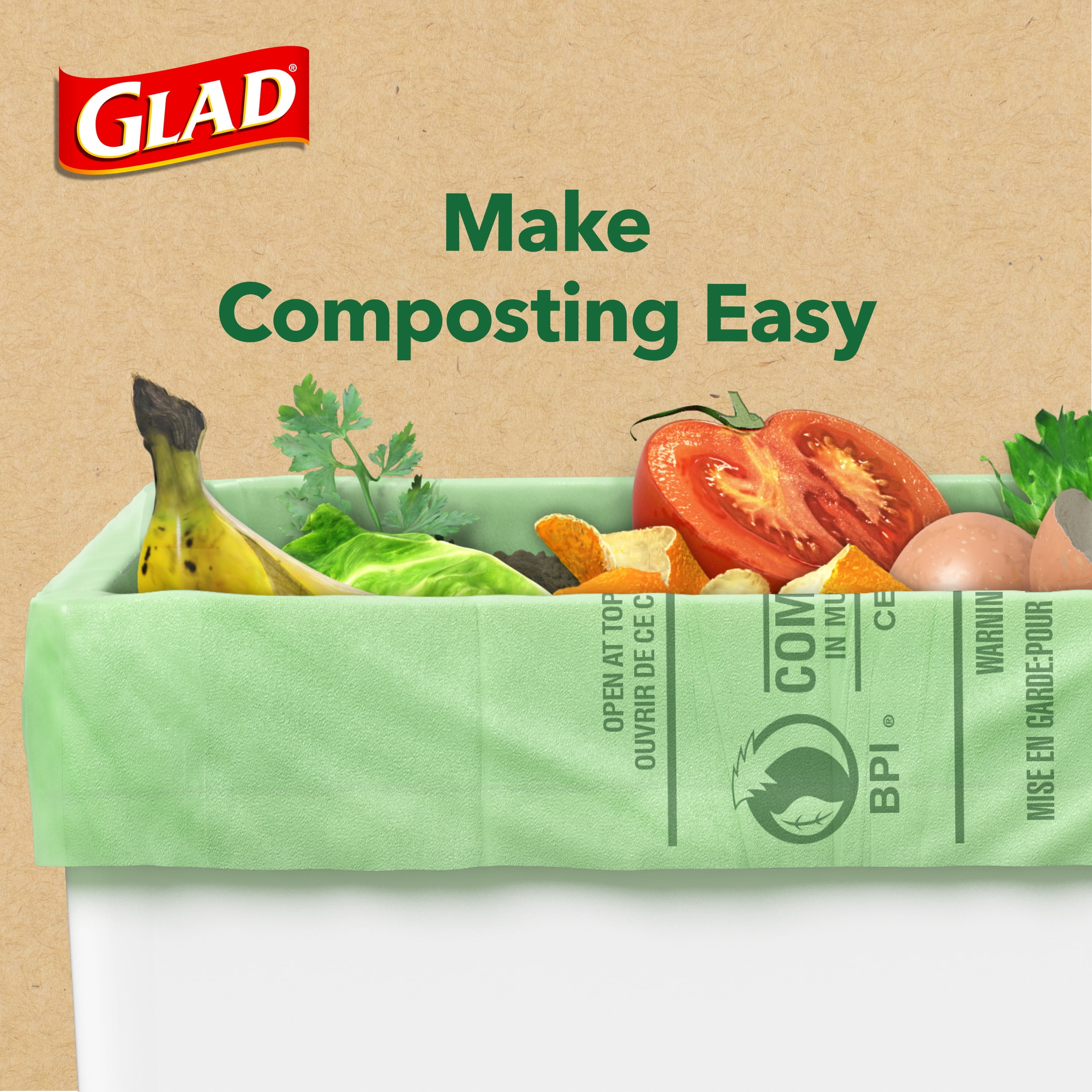 6X-Glad Compost Small Kitchen 2.6 Gallon Trash Bags, Lemon Scent  w/Febreze-20 CT