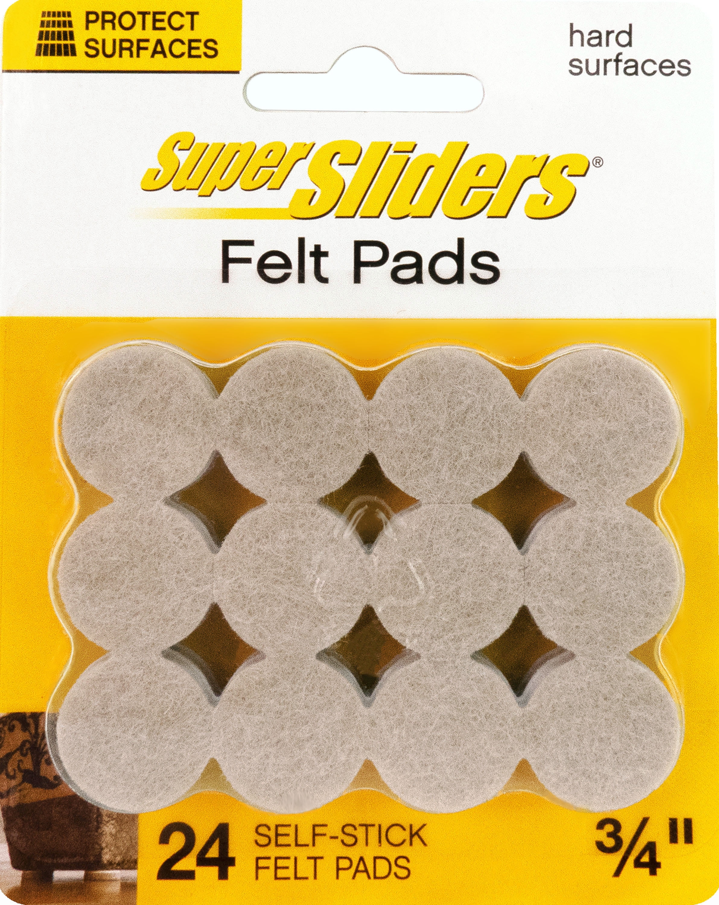 Super Sliders 3/4" Round Self Stick Felt Furniture Pads for Hardwood - Beige, 24 Pack