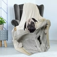 thumbnail image 4 of Pug Soft Flannel Fleece Throw Blanket, Puppy Reading the Newspaper on the Toilet Bathroom Funny Image Pug Joke Print, Cozy Plush for Indoor and Outdoor Use, 60" x 80", Cream Black White, by Ambesonne, 4 of 5