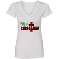 thumbnail image 3 of Inktastic Merry Christmas Buffalo Plaid Cross with Snowflakes Women's V-Neck T-Shirt, 3 of 5