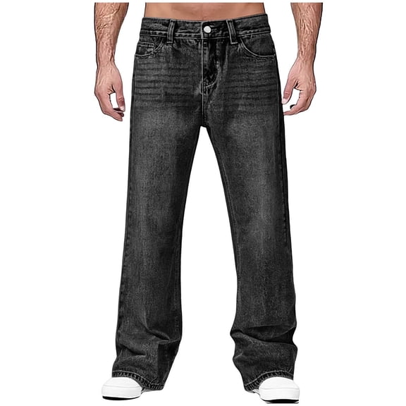Juslio Mens Denim Straight Jeans High Waist Pocket Casual Black Jeans