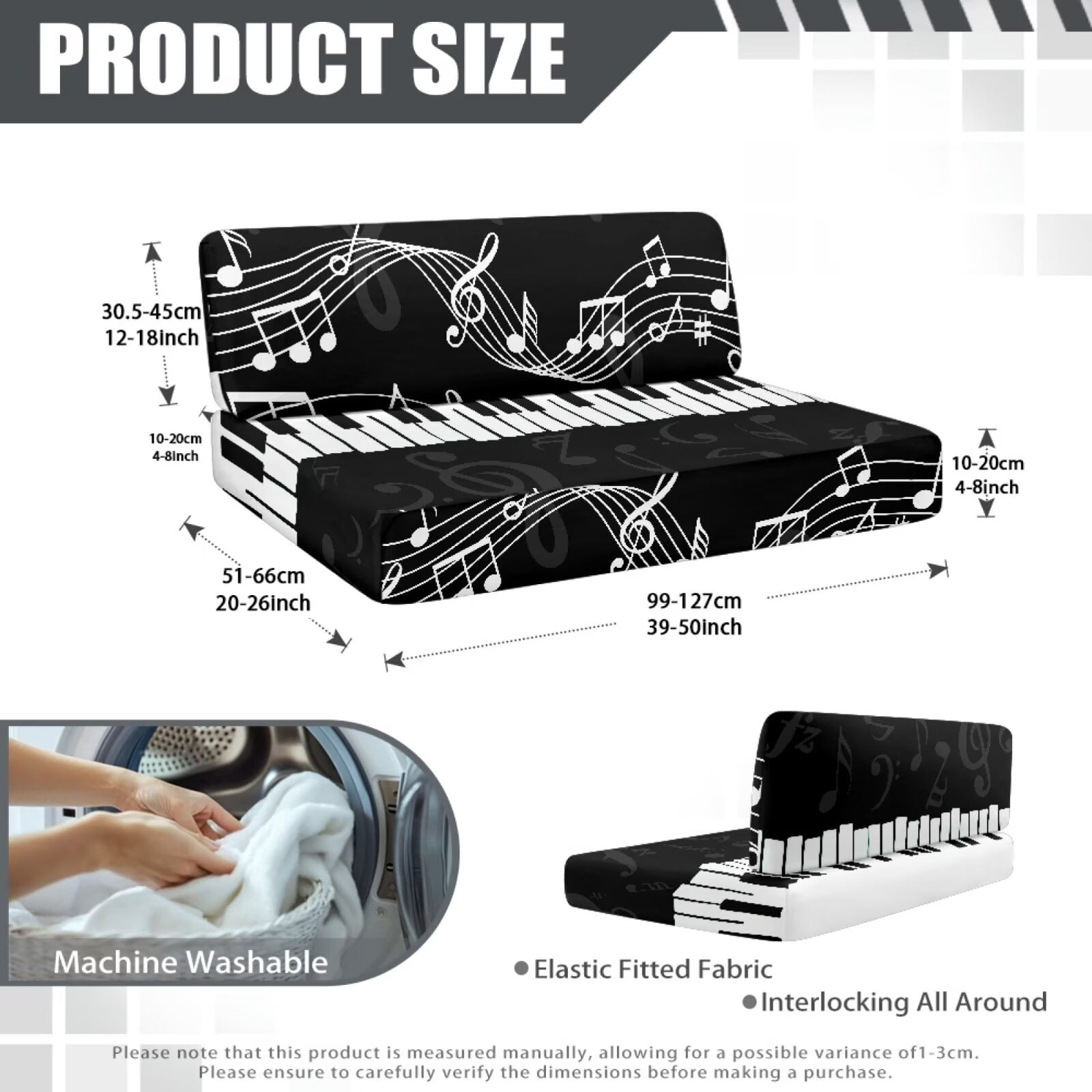 Psesaysky RV Dinette Cushion Covers Stretch Camper Cushion Slipcover Non-Slip Art Piano Music Note Sofa Couch Cover for Travel Trailer Includes 1 Seat Covers and 1 Back Covers