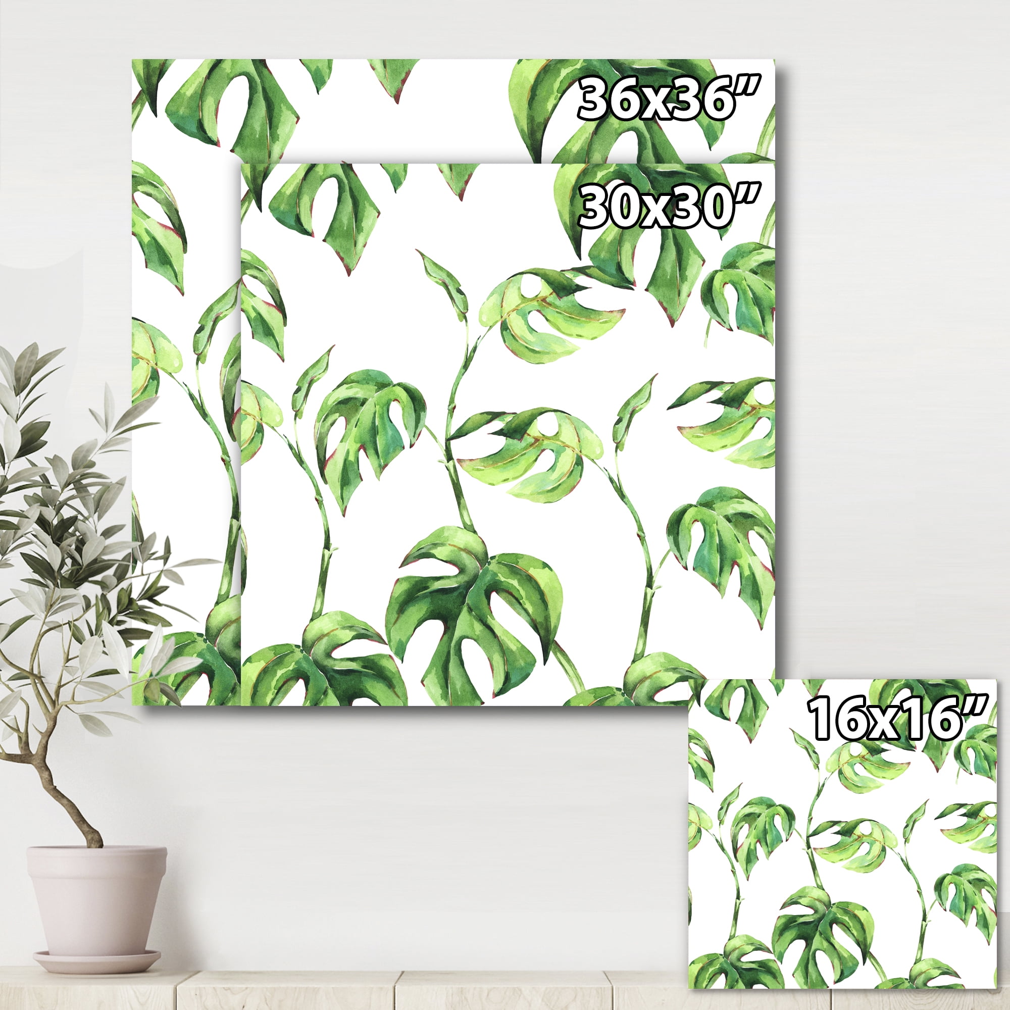Designart ' Ancient Floral Tropical Leaves II ' Tropical Canvas Wall Art Print