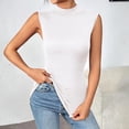 thumbnail image 6 of Gaukiv Womens Tank Tops Mock Neck Sleeveless Stretch Blouses Slim Basic Layering Shirts White M, 6 of 6