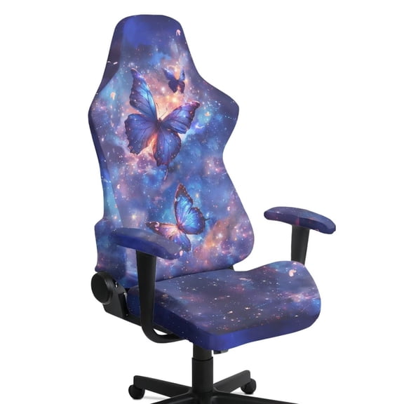 SCRAWLGOD Butterfly Galaxy Print Pattern Gaming Chair Cover with Armrest Cover, Removable Computer Chair Seat Cover Backrest Slipcovers Stretchable Rotating Desk Chair Seat Cushion Protectors