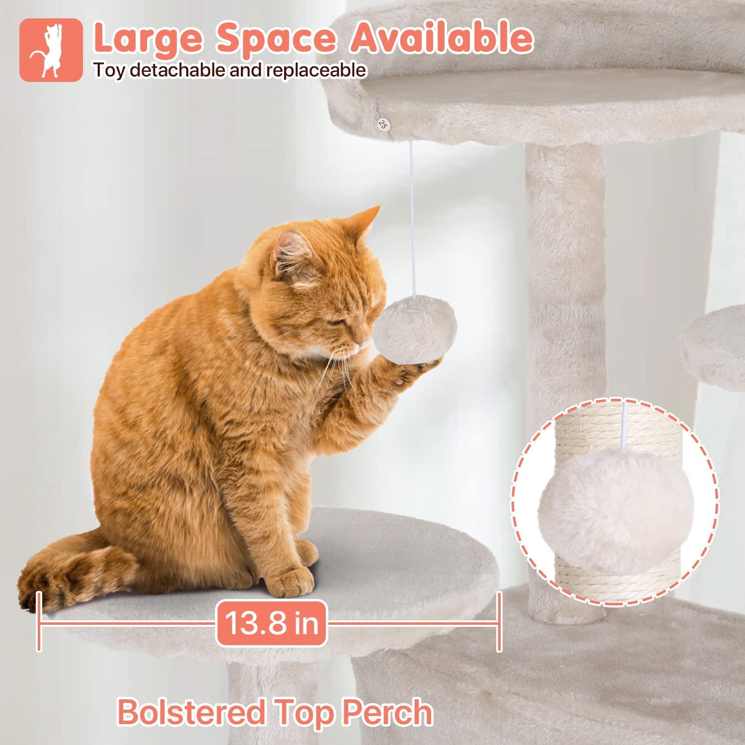 NiamVelo 54-in Double Condo Cat Tree Tower Playhouse with Scratching Post & Perch for Indoor, Beige
