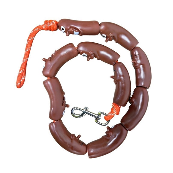 Sausage Shaped Dog Leash for Dogs, Novelty Hot Dog Style Lead with Comfortable Grip and Metal Clip
