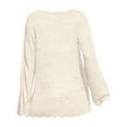 thumbnail image 5 of Women's Knitted Beach Cover Up Dress, Long Sleeve Hollow Crochet Pareo with Floral Neckline, Sun Protective Swimwear Cover for Summer Vacation and Resort Wear Beige A, 5 of 5