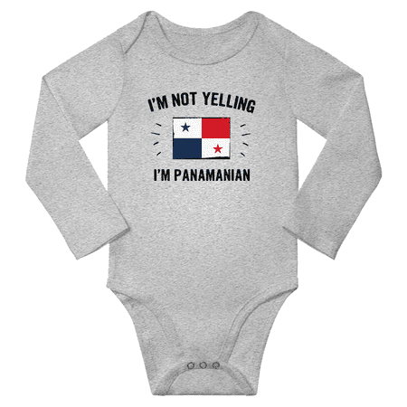 

I m Not Yelling I m Panamanian! Baby Long Sleeve Bodysuit Romper (Gray 18 Months)