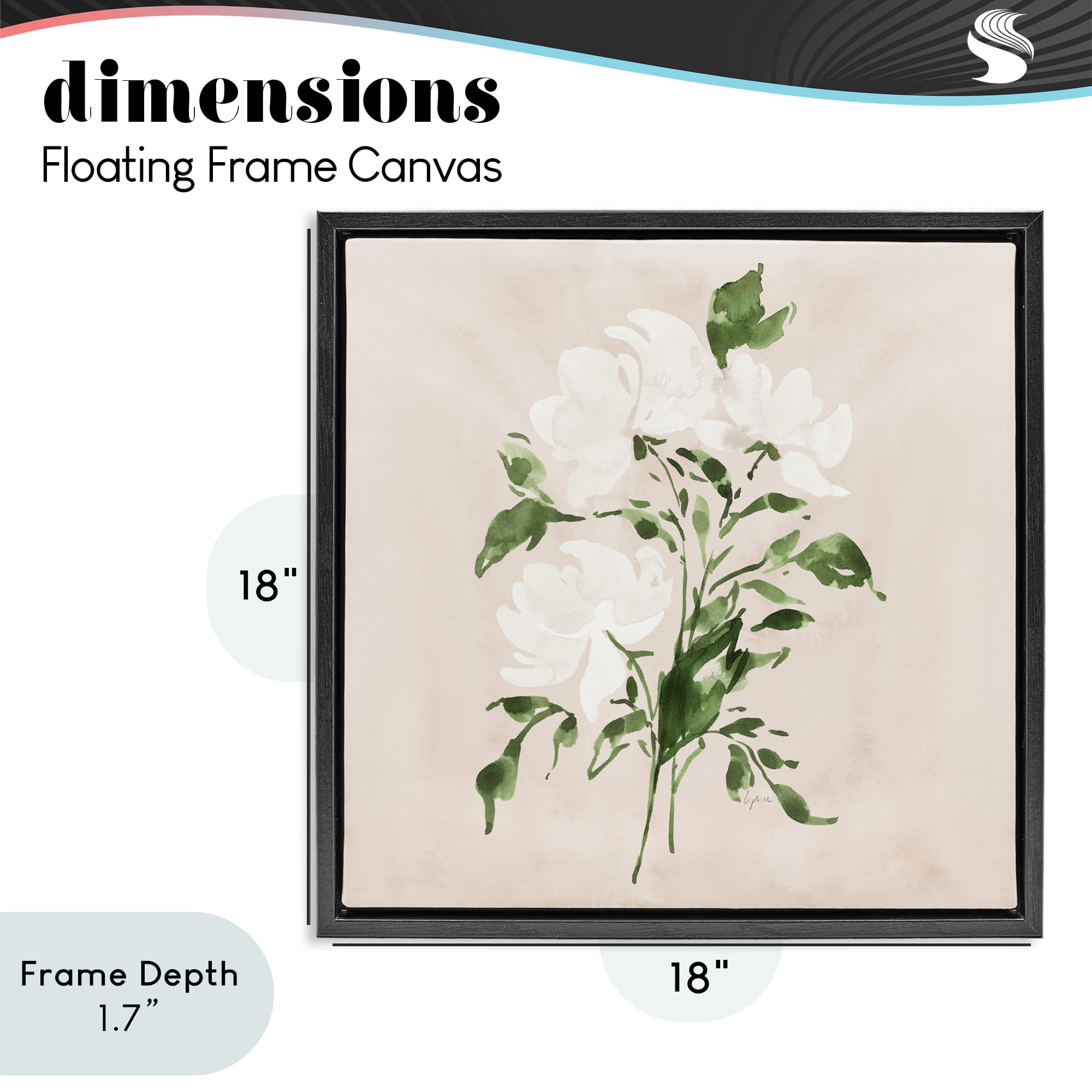 Stupell Industries White On Tan Blossom Black Framed Floater Canvas Wall Art, design by Lucille Price