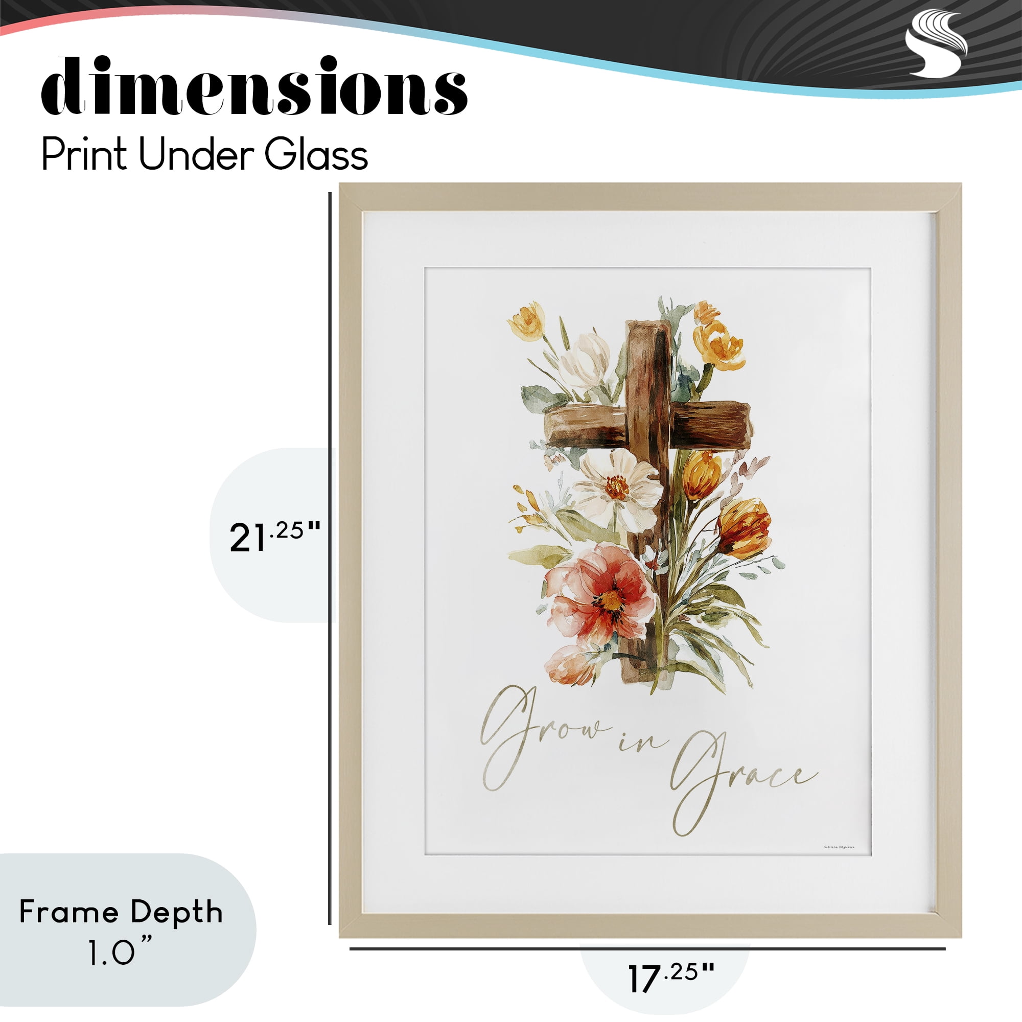 Stupell Industries Grow In Grace Cross Birch Framed Print Under Glass, design by Svetlana Aleynikova