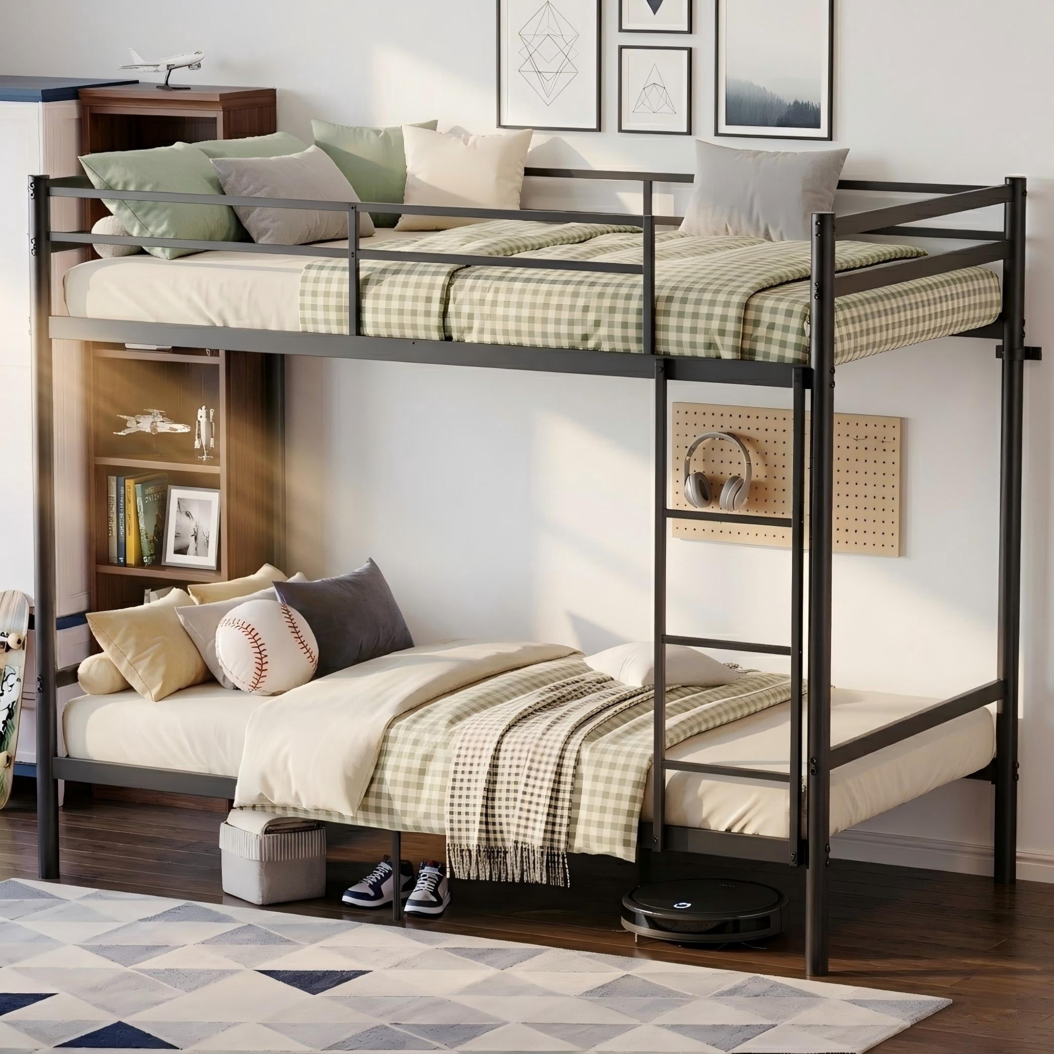 Aukfa Twin over Twin Bunk Bed, Black Metal Bunk Bed for Kids with Ladder & 9" Under-Bed Storage